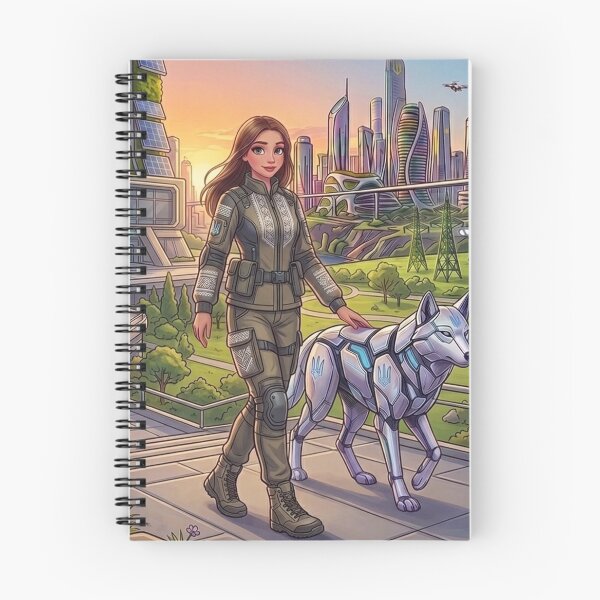 Item preview, Futuristic Cyber City Ukrainian Guardian and Mechanical Wolf designed and sold by ElenMart.
