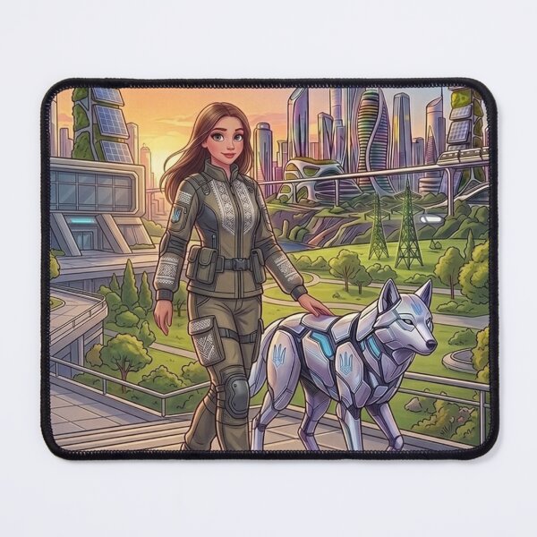 Item preview, Futuristic Cyber City Ukrainian Guardian and Mechanical Wolf designed and sold by ElenMart.