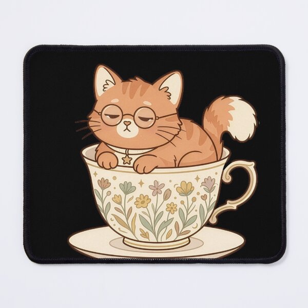 Item preview, Cozy Cat in Floral Teacup | Vintage Whimsical Illustration designed and sold by digimontu.
