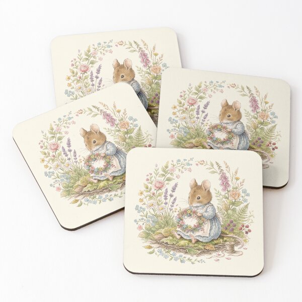 Item preview, Vintage Watercolor Mouse Crafting a Wreath - Classic Storybook Art designed and sold by Pasteltone.