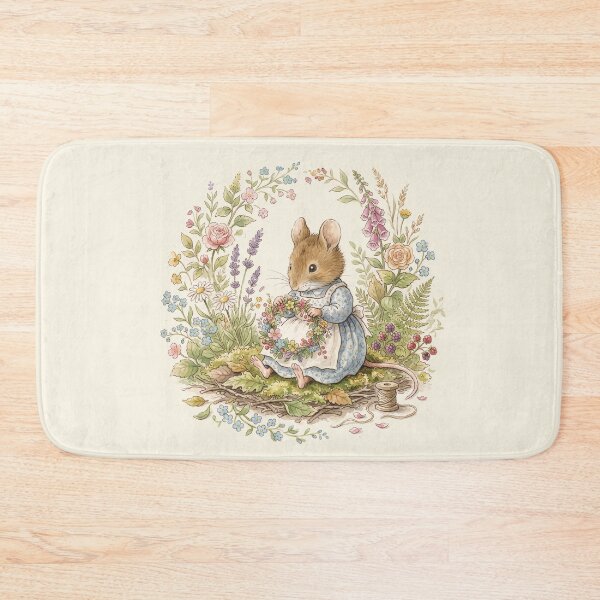 Item preview, Vintage Watercolor Mouse Crafting a Wreath - Classic Storybook Art designed and sold by Pasteltone.
