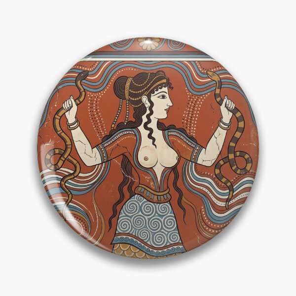 Item preview, Minoan Snake Goddess - Ancient Crete Knossos Fresco Mythology Art designed and sold by FreiherrPK.