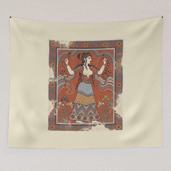 Item preview, Minoan Snake Goddess - Ancient Crete Knossos Fresco Mythology Art designed and sold by FreiherrPK.
