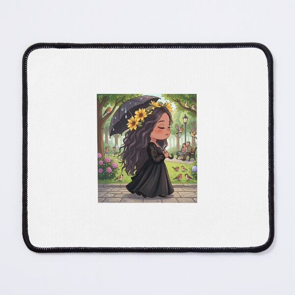 Item preview, Cute Cartoon Girl in Black Dress with Sunflower Umbrella Art designed and sold by TheModernMuslimahchibi&more .