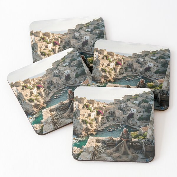 Item preview, Blue Horizon: Cliffside Village and Fisherman in the Mediterranean Art Print, Travel Documentary Photography designed and sold by SOOstudio73.
