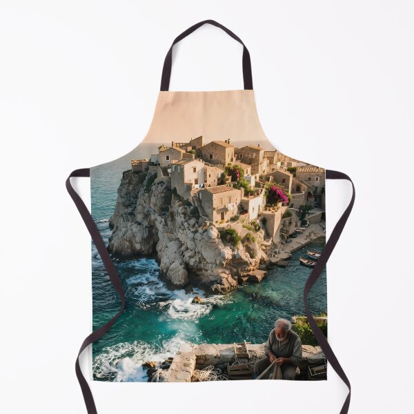 Item preview, Blue Horizon: Cliffside Village and Fisherman in the Mediterranean Art Print, Travel Documentary Photography designed and sold by SOOstudio73.