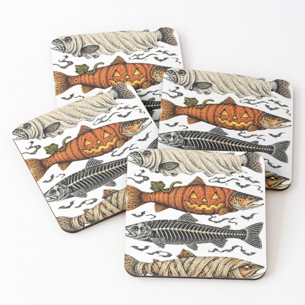 Item preview, Halloween Fish Skeletons with Pumpkin and Mummy Wraps designed and sold by otaku.edwardj.