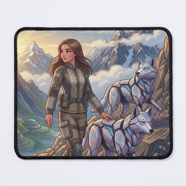 Item preview, Futuristic Carpathian Mountain Guardian with Cyber Wolves designed and sold by ElenMart.