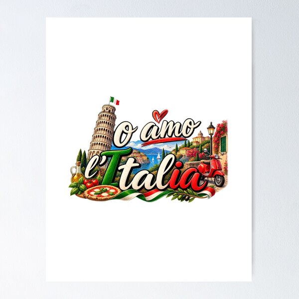 Item preview, Io Amo L’Italia – I Love Italy Design with Vespa, Pizza & Pisa designed and sold by SVALANART.