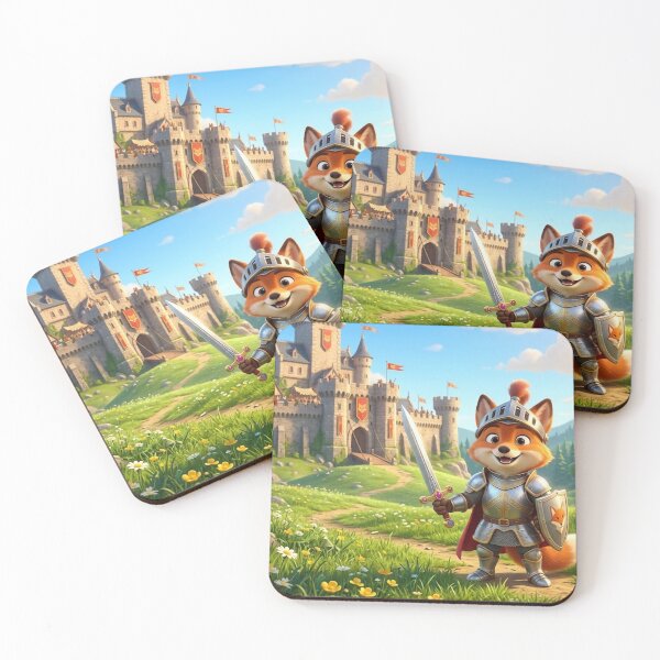 Item preview, Brave Fox Knight at the Castle Gates — Landscape Fantasy Illustration designed and sold by NikmaArt.
