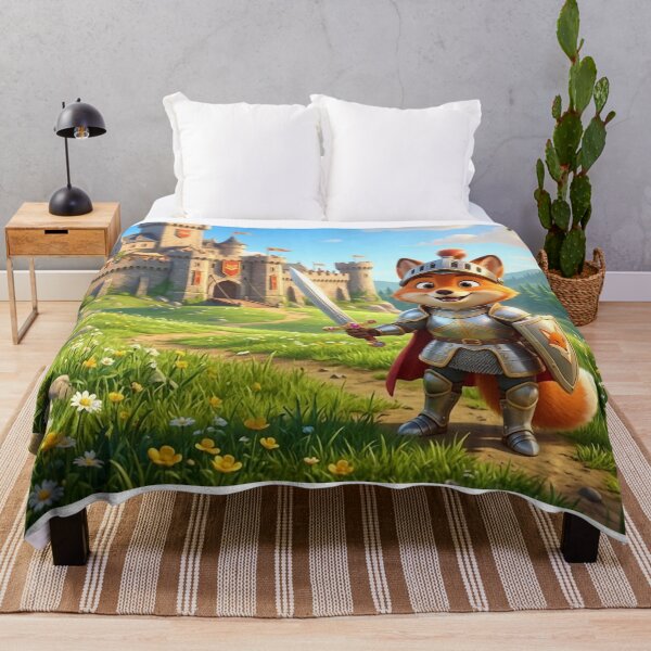 Artikelvorschau, Tapferer Fuchsritter vor den Burgtoren — Landschafts-Fantasy-Illustration entworfen und verkauft von NikmaArt.