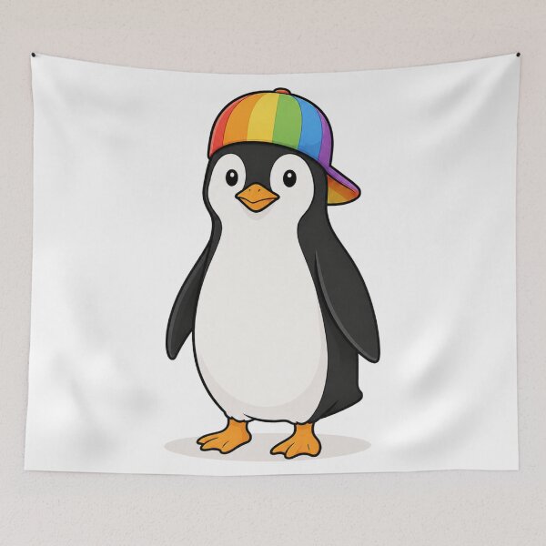 Artikelvorschau, Pepe the Penguin – Cute Penguin with Rainbow Cap entworfen und verkauft von LittleGinnyArt.