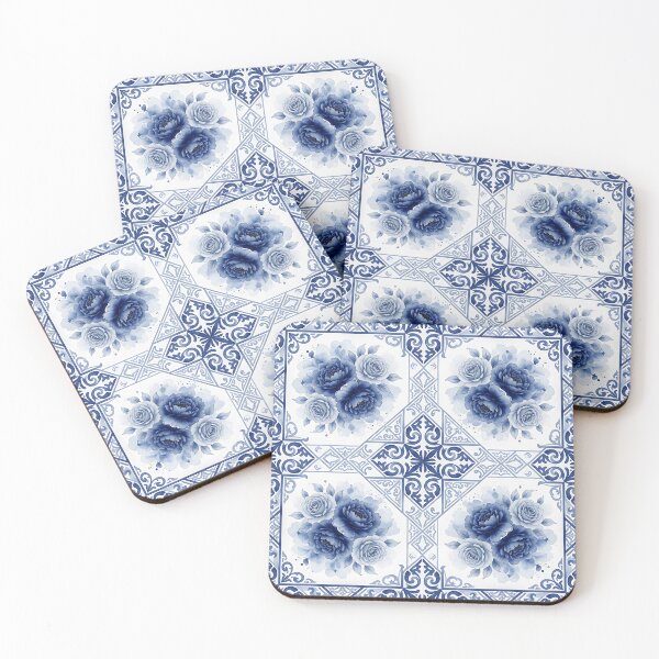 Item preview, Blue Rose Peony Ornamental Tile Pattern designed and sold by HappyOops.