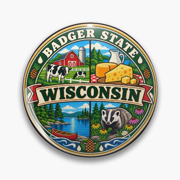 Item preview, Wisconsin Badger State Dairy and Northwoods Retro Badge designed and sold by DreamLayerStudio.