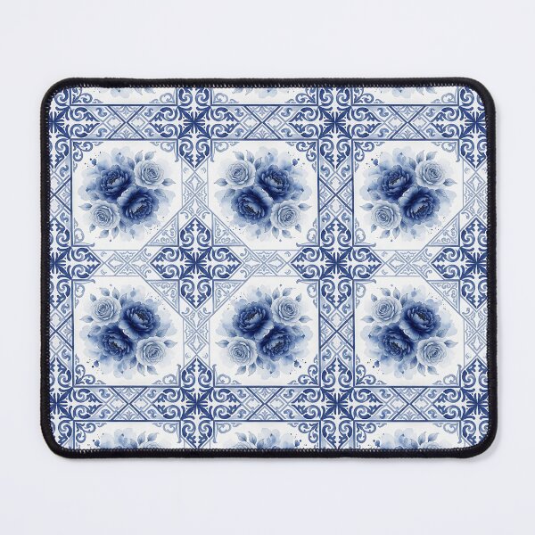 Item preview, Blue Rose Peony Ornamental Tile Pattern designed and sold by HappyOops.