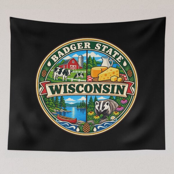Item preview, Wisconsin Badger State Dairy and Northwoods Retro Badge designed and sold by DreamLayerStudio.