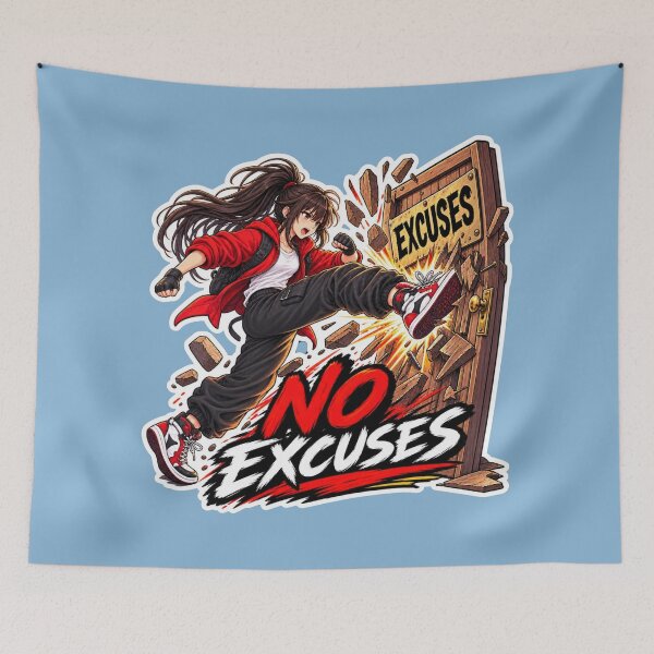 Item preview, Anime Girl No Excuses Motivational Kick – Defeat Your Excuses designed and sold by carestazafeli.