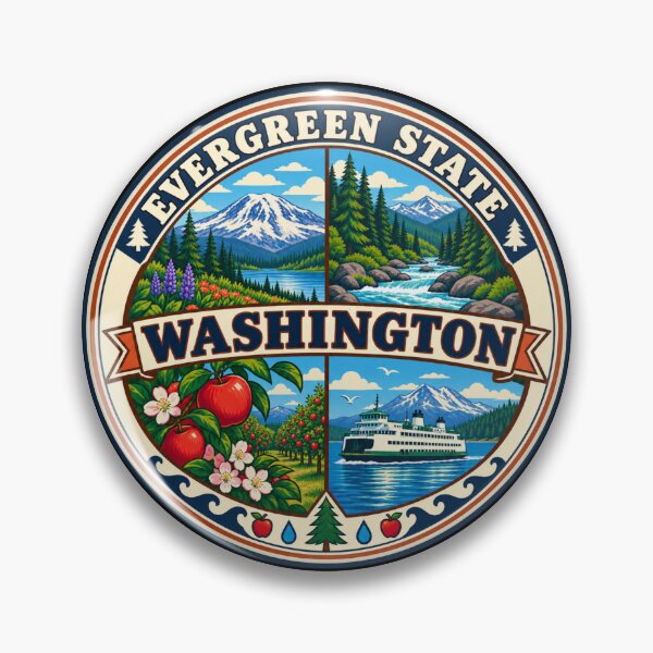 Item preview, Washington State Pacific Northwest Evergreen Scenic Badge designed and sold by DreamLayerStudio.