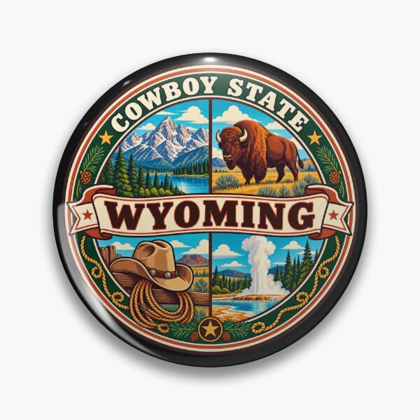 Item preview, Wyoming Western Heritage Bison and Mountain Scenic Badge designed and sold by DreamLayerStudio.