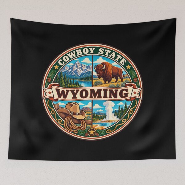 Item preview, Wyoming Western Heritage Bison and Mountain Scenic Badge designed and sold by DreamLayerStudio.