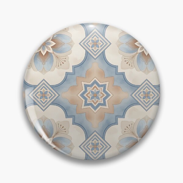 Item preview, Blue Beige Geometric Floral Tile Pattern designed and sold by HappyOops.