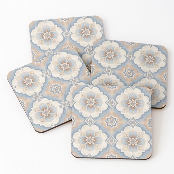 Item preview, Blue Beige Geometric Floral Tile Pattern designed and sold by HappyOops.
