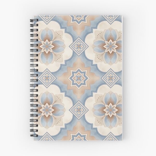 Item preview, Blue Beige Geometric Floral Tile Pattern designed and sold by HappyOops.