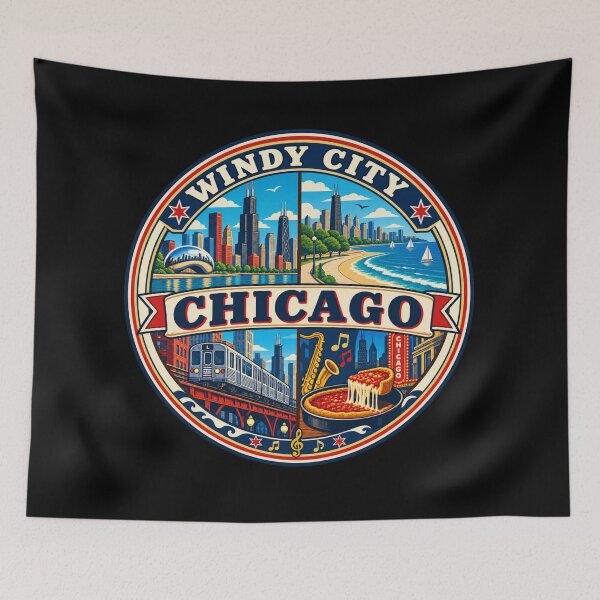 Item preview, Chicago Skyline City Life Music and Deep Dish Retro Badge designed and sold by DreamLayerStudio.