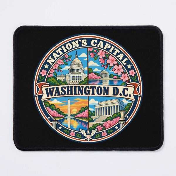 Item preview, Washington DC Capital Landmarks and Cherry Blossoms Badge designed and sold by DreamLayerStudio.