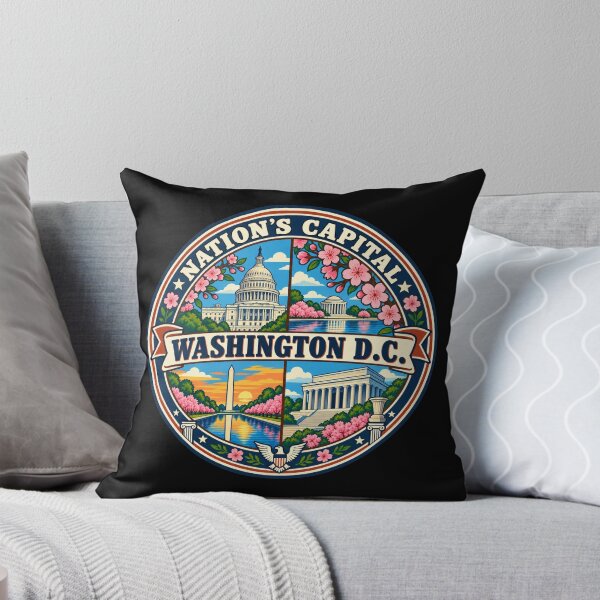 Item preview, Washington DC Capital Landmarks and Cherry Blossoms Badge designed and sold by DreamLayerStudio.