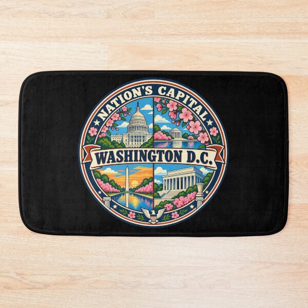 Item preview, Washington DC Capital Landmarks and Cherry Blossoms Badge designed and sold by DreamLayerStudio.