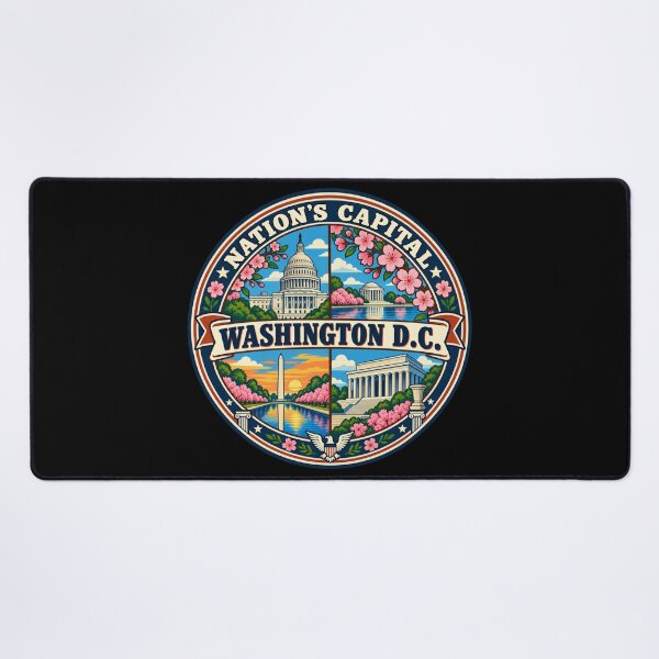 Item preview, Washington DC Capital Landmarks and Cherry Blossoms Badge designed and sold by DreamLayerStudio.