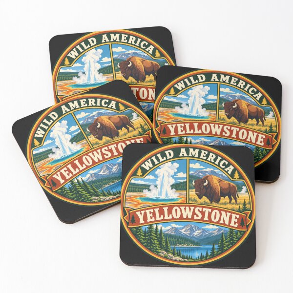 Item preview, Yellowstone National Park Bison Geyser Wilderness Retro Badge designed and sold by DreamLayerStudio.