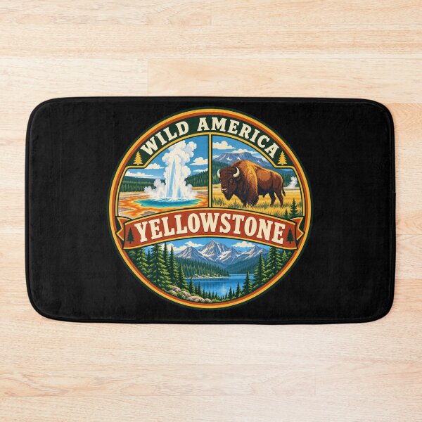 Item preview, Yellowstone National Park Bison Geyser Wilderness Retro Badge designed and sold by DreamLayerStudio.
