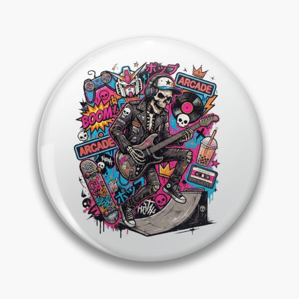 Item preview, Neon Arcade Rocker Skeleton Streetwear Graphic Art designed and sold by KTD28_SHOP.