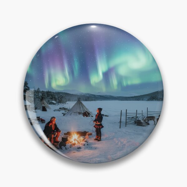 Item preview, Symphony of the Northern Lights: Reindeer Camp and Aurora Borealis Art Print, Nordic Documentary Photography designed and sold by SOOstudio73.