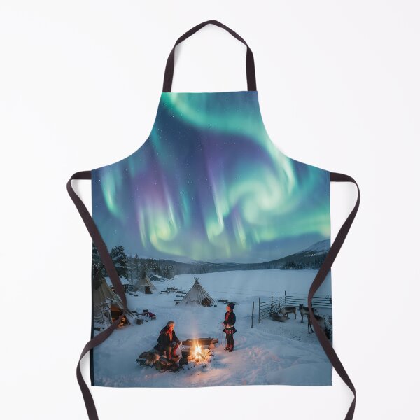 Item preview, Symphony of the Northern Lights: Reindeer Camp and Aurora Borealis Art Print, Nordic Documentary Photography designed and sold by SOOstudio73.