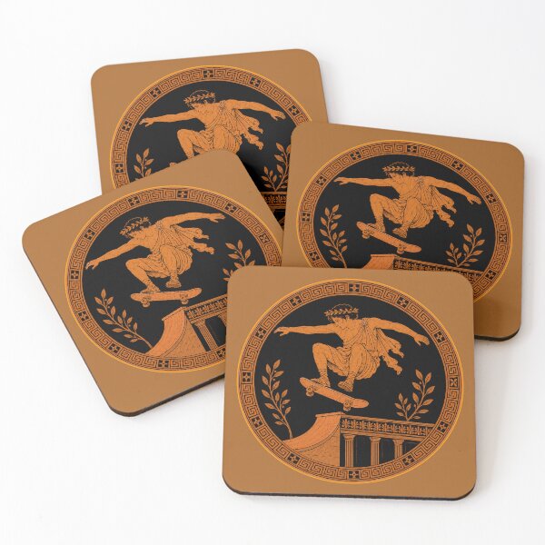 Item preview, Ancient Greek Red-Figure Skater on Skateboard Above Classical Temple Round Vase Motif designed and sold by portokalis.