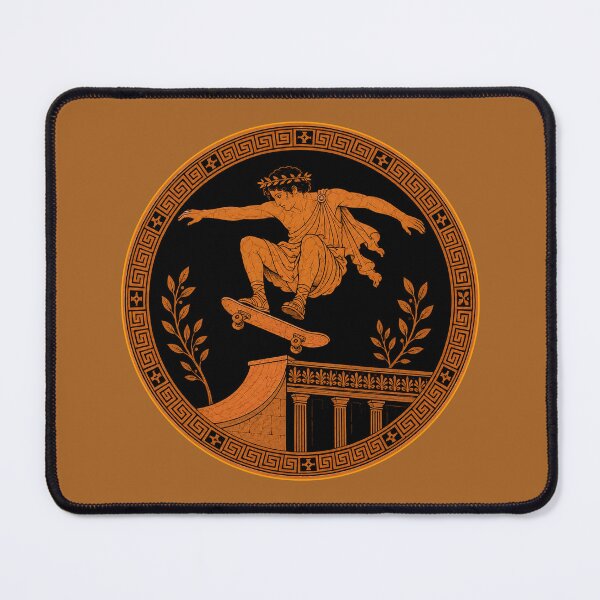 Item preview, Ancient Greek Red-Figure Skater on Skateboard Above Classical Temple Round Vase Motif designed and sold by portokalis.