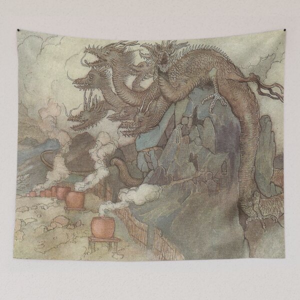 Item preview, Japanese Mythology Wall Art, Yamata no Orochi Dragon Print, Vintage Warwick Goble Illustration designed and sold by RickE.