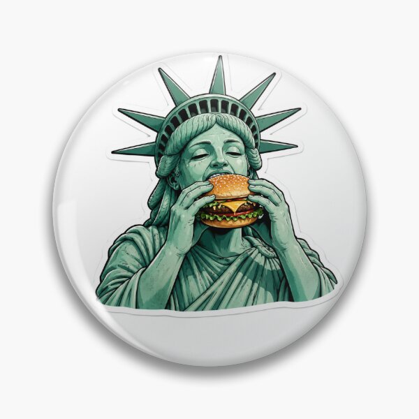 Item preview, Funny Statue of Liberty Eating Burger Sticker USA Foodie New York Retro Pop Art designed and sold by AstraDrip Studio.