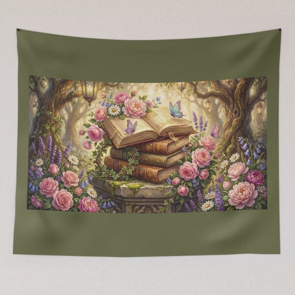 Item preview, Enchanted Garden Library | Fairytale Books with Roses and Butterflies designed and sold by SebastianSpace.