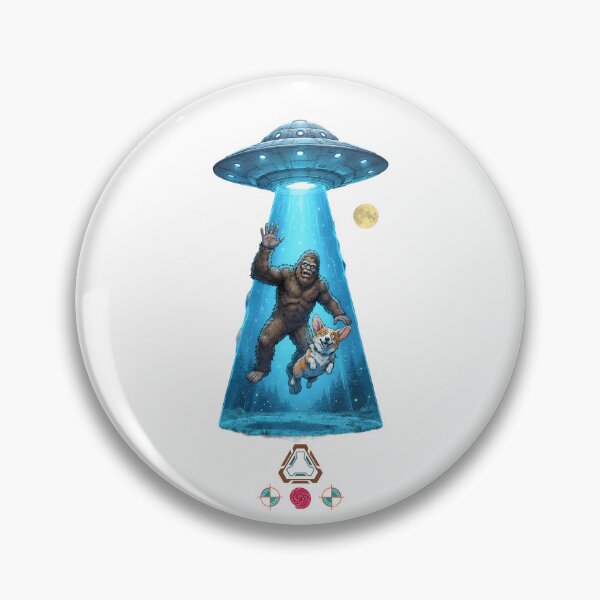 Item preview, Bigfoot and Corgi UFO Abduction - Funny Alien Encounter Illustration designed and sold by Whimsy Trail Co.