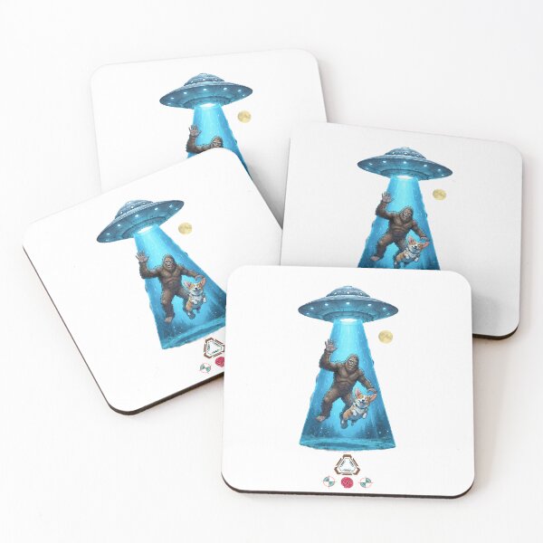 Item preview, Bigfoot and Corgi UFO Abduction - Funny Alien Encounter Illustration designed and sold by Whimsy Trail Co.