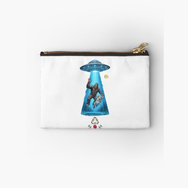 Item preview, Bigfoot and Corgi UFO Abduction - Funny Alien Encounter Illustration designed and sold by Whimsy Trail Co.
