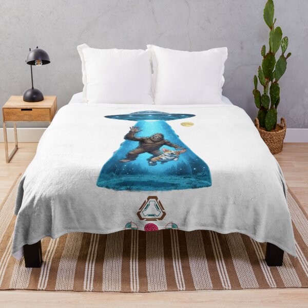 Item preview, Bigfoot and Corgi UFO Abduction - Funny Alien Encounter Illustration designed and sold by Whimsy Trail Co.