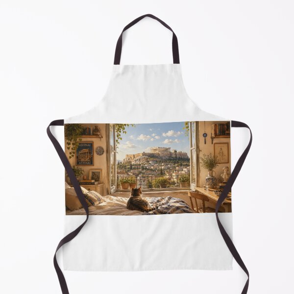 Item preview, Cat Contemplating the Acropolis of Athens designed and sold by VECINDARIO MULTIVERSO.