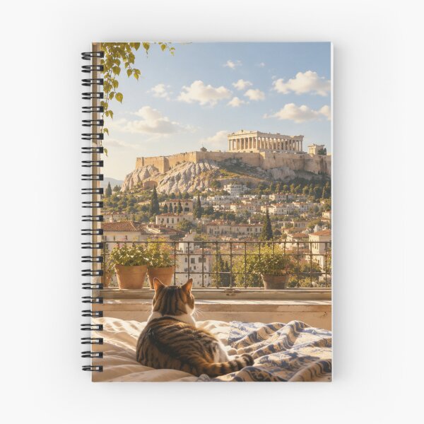 Item preview, Cat Contemplating the Acropolis of Athens designed and sold by VECINDARIO MULTIVERSO.