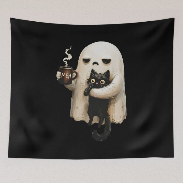 Item preview, Halloween Ghost Holing Black Cat designed and sold by nosu-art-pod.