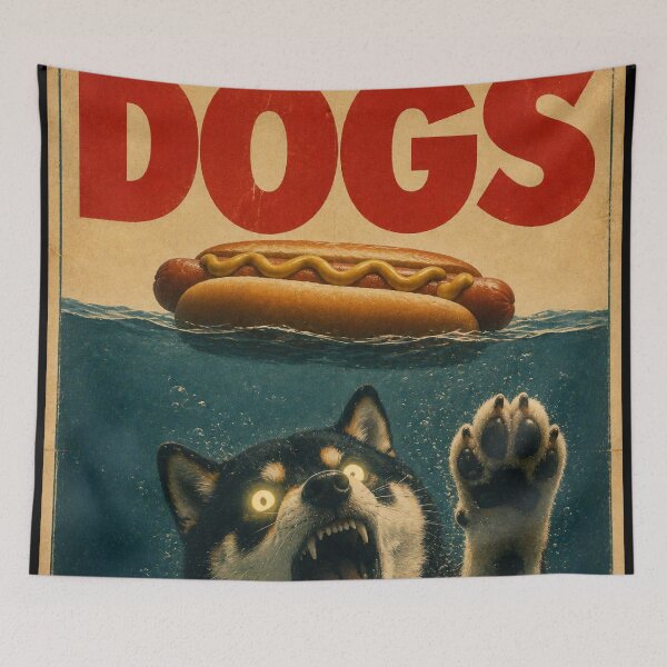 Item preview, DOGS - Shiba Inu Hot Dog Shark Parody - Funny Dog Horror Poster designed and sold by BRTHRCNK01.
